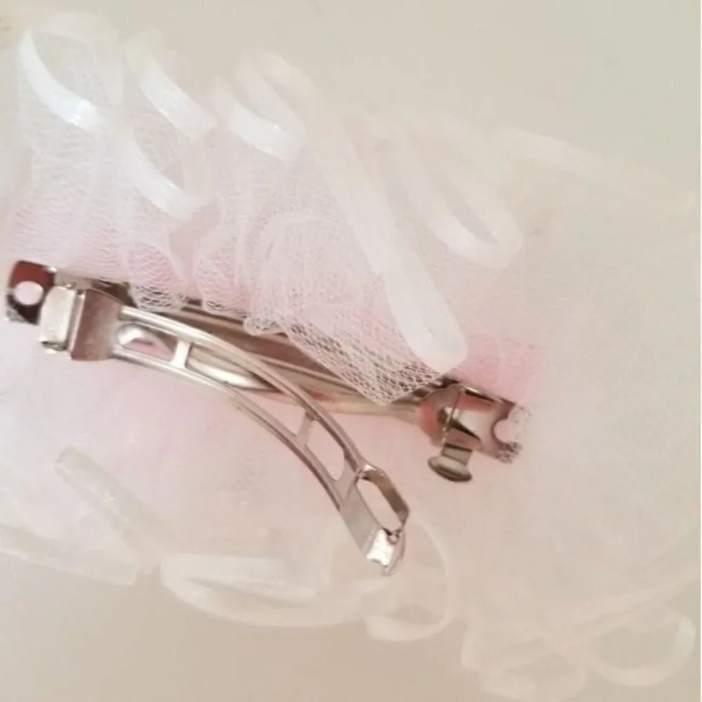 New Handmade Lace Pearl Beaded Pink Bow Ribbon Large Hairclips (Set of 3)